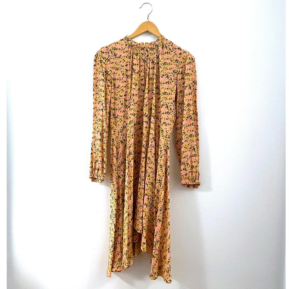 No. 6 Store long sleeve Luna silk dress in pink/yellow abstract print BNWT